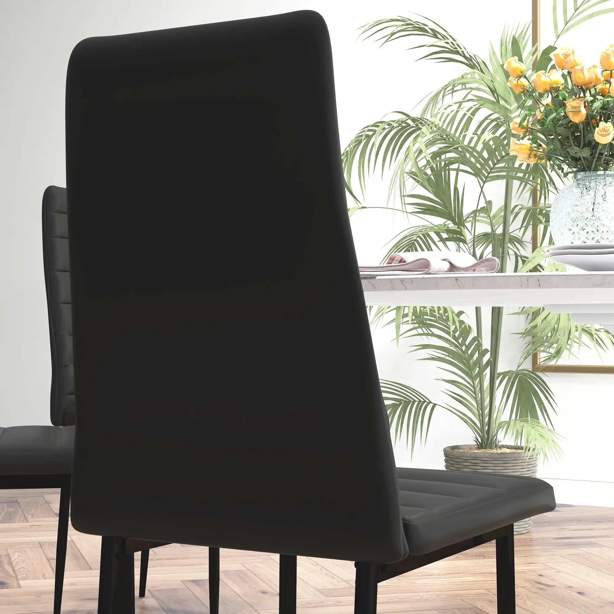 Modern PU Leather Dining Chairs, Set of 6, Metal Legs, Black Bar Stools at Gallery Canada