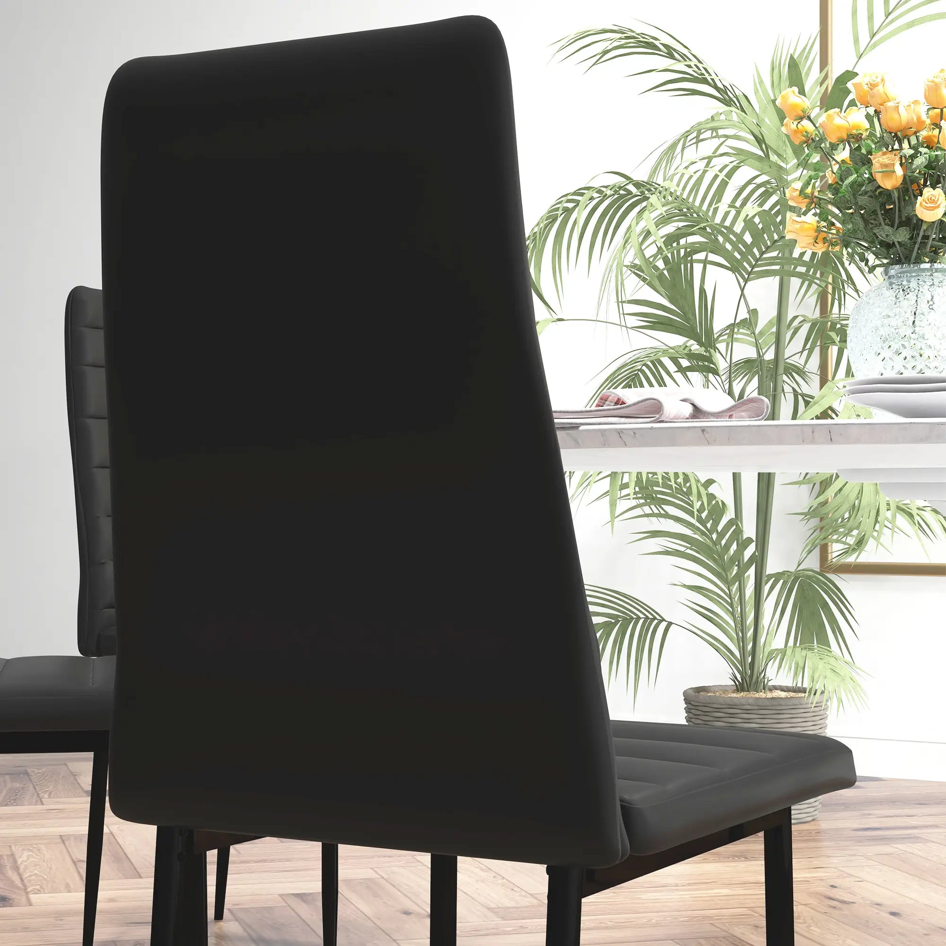Modern PU Leather Dining Chairs, Set of 6, Metal Legs, Black Bar Stools at Gallery Canada