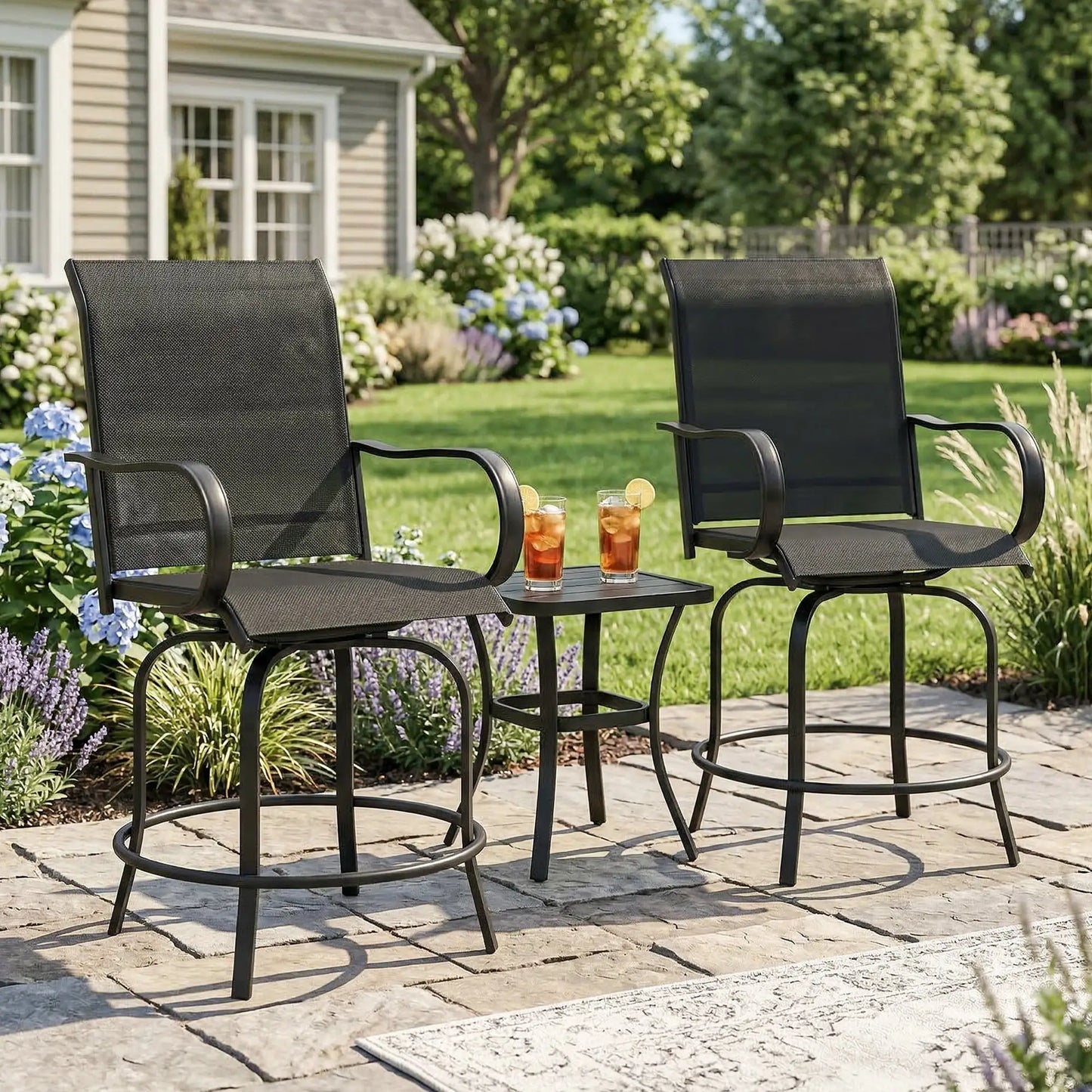 Outdoor Bar Stools Set Of 2, 27.6" x 28.7" x 48.4", Swivel Chairs, Black Bistro Sets at Gallery Canada