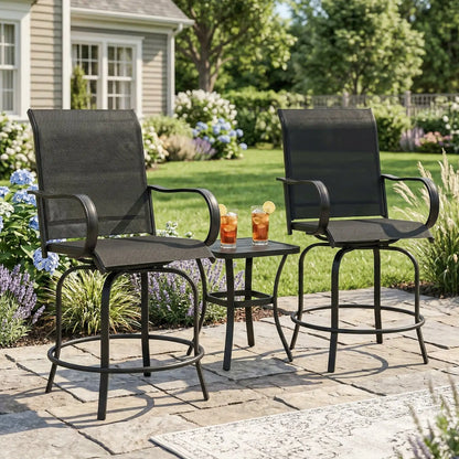 Outdoor Bar Stools Set Of 2, 27.6" x 28.7" x 48.4", Swivel Chairs, Black Bistro Sets at Gallery Canada