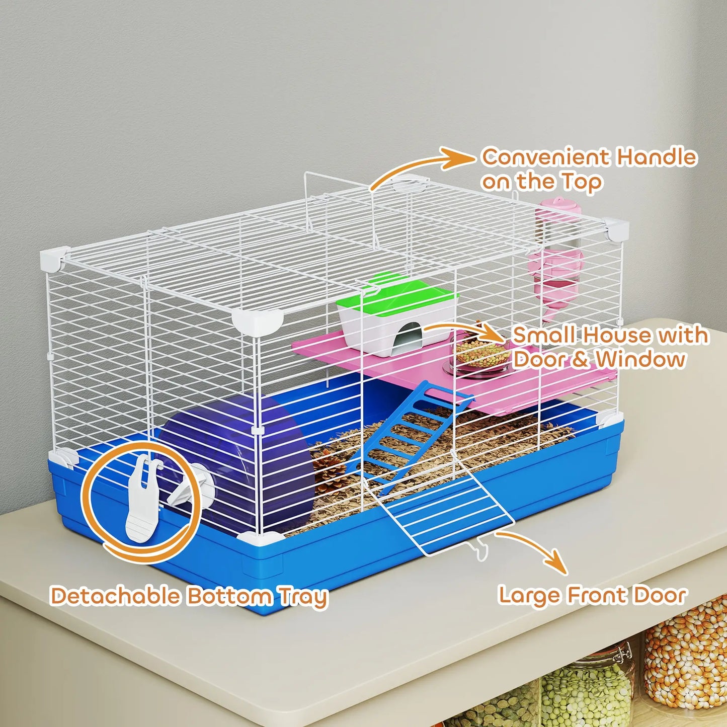 Cage à hamster de 18,5" avec roue, biberon et bol, 2 étages