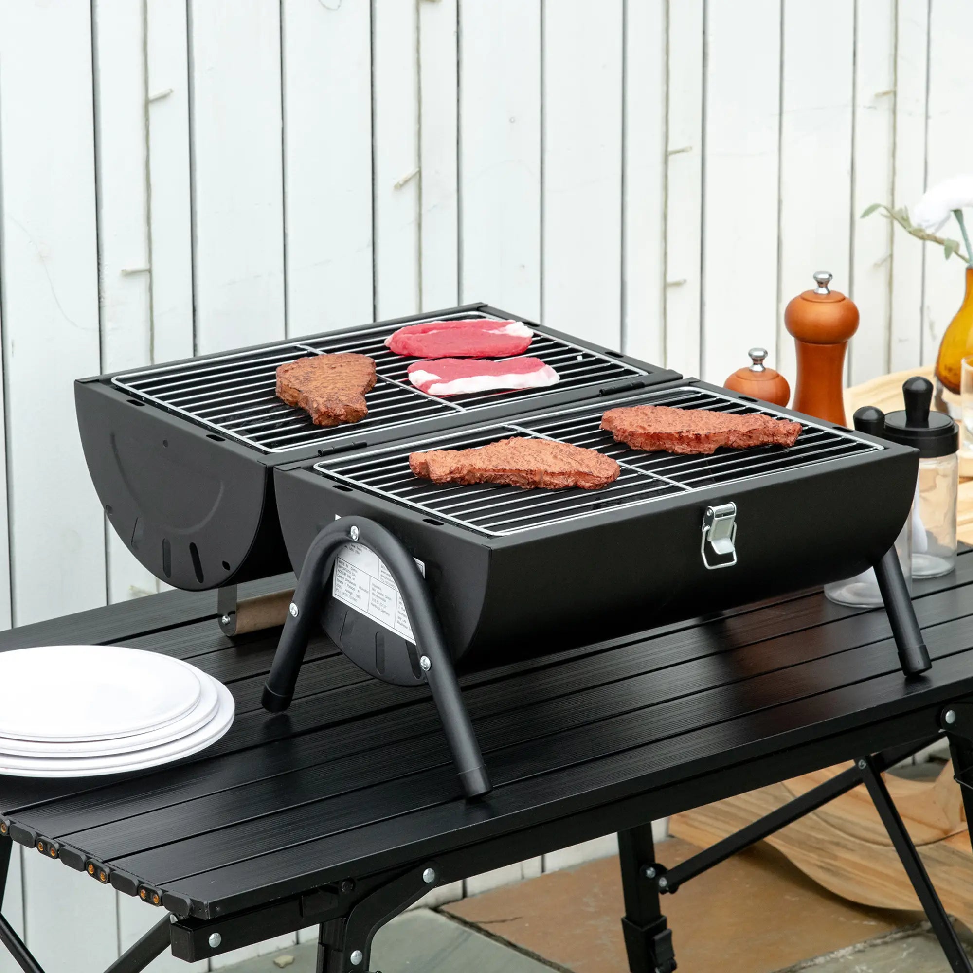 Outdoor Charcoal BBQ Grill, Tabletop Folding Barbecue, 17.3