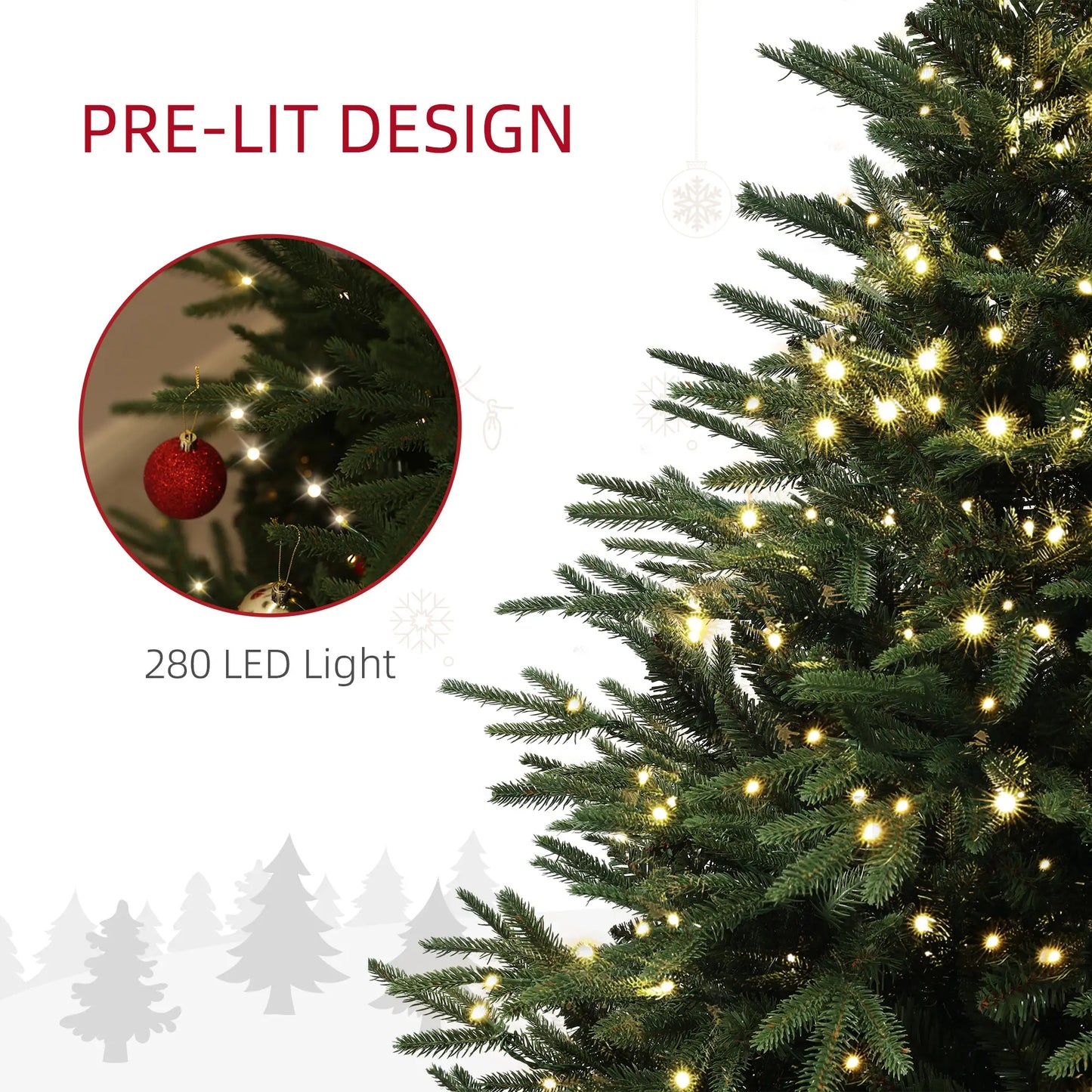 6ft Prelit Artificial Christmas Tree, Steel Base, Hinged, Warm White LED Lights Pre Lit Christmas Trees at Gallery Canada