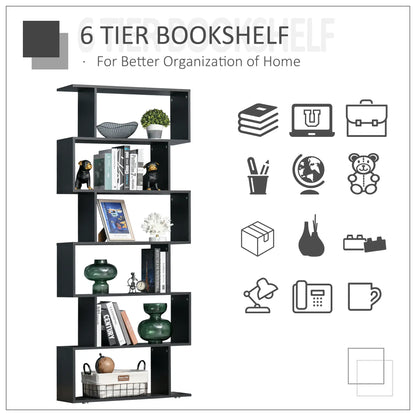 Wooden S Shape Bookcase, 6 Shelves, Storage Display, Home Office Display Bookshelves at Gallery Canada