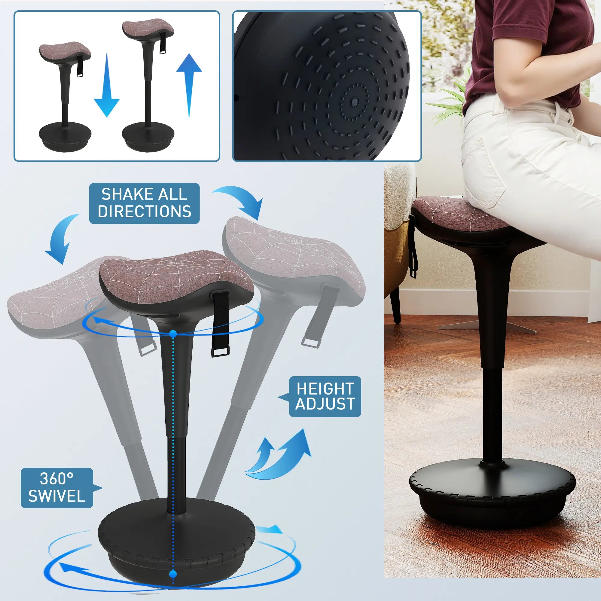 Backless Wobble Stool, Adjustable Standing Desk Chair, Brown Office Chairs at Gallery Canada