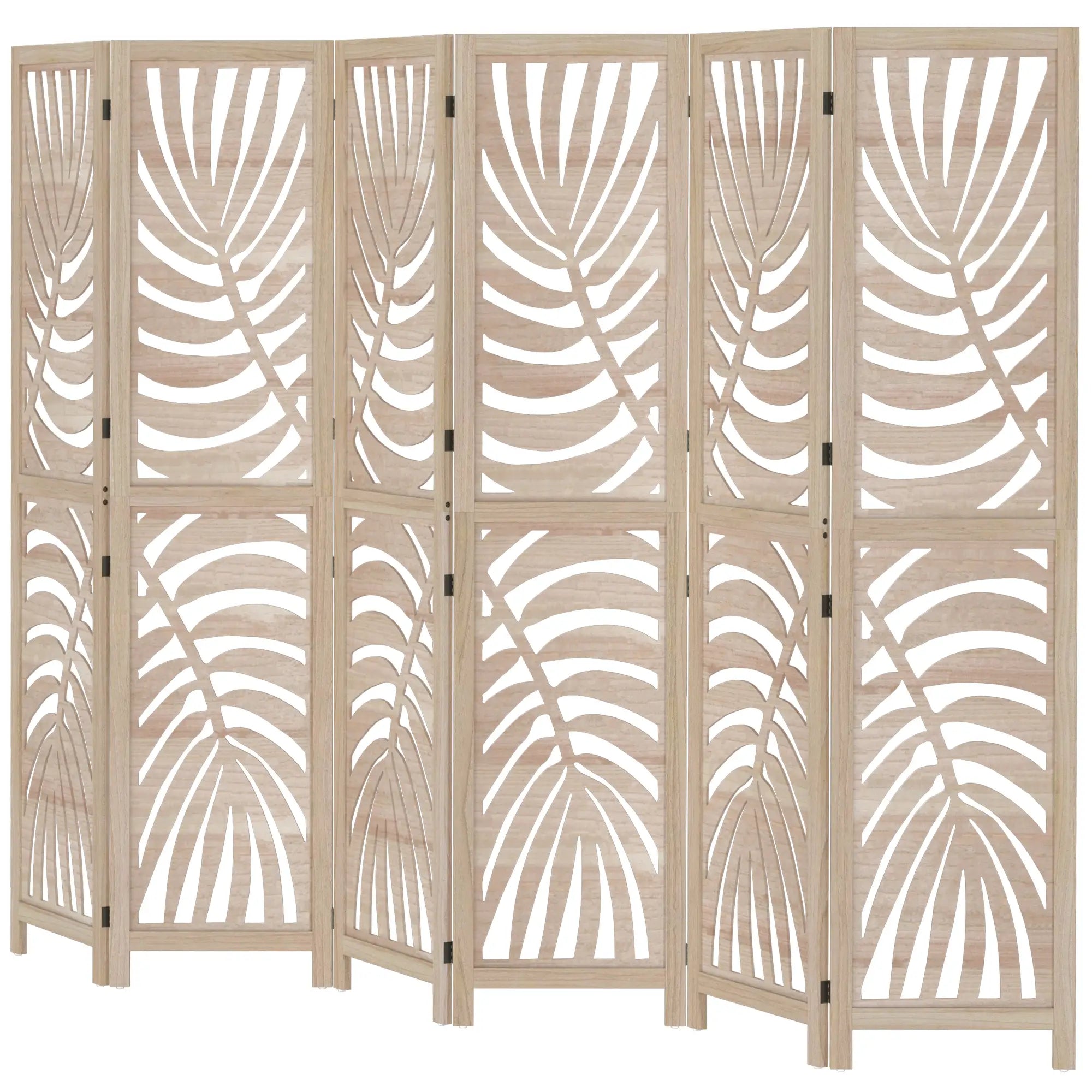 6 Panel Room Divider, Detachable Folding Privacy Screen, Palm Leaf Design, Natural Wood Room Dividers Natural at Gallery Canada