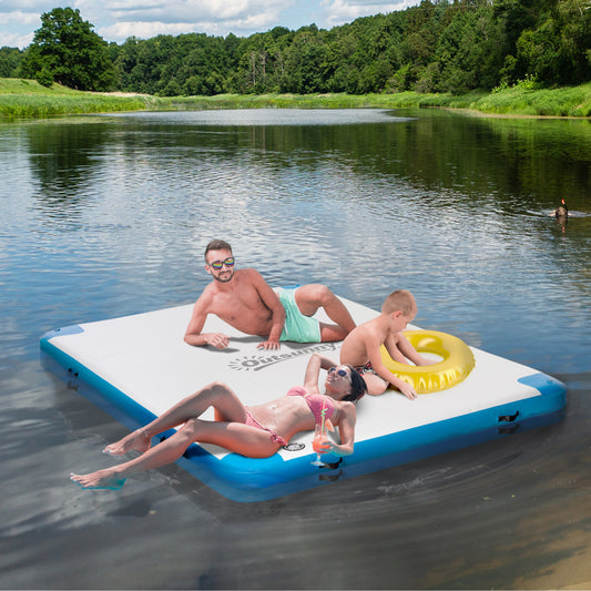 8' x 6' Water Floating Dock, Rafting Inflatable Island with Air Pump and Backpack for Pool, Beach, Ocean, Blue - Gallery Canada