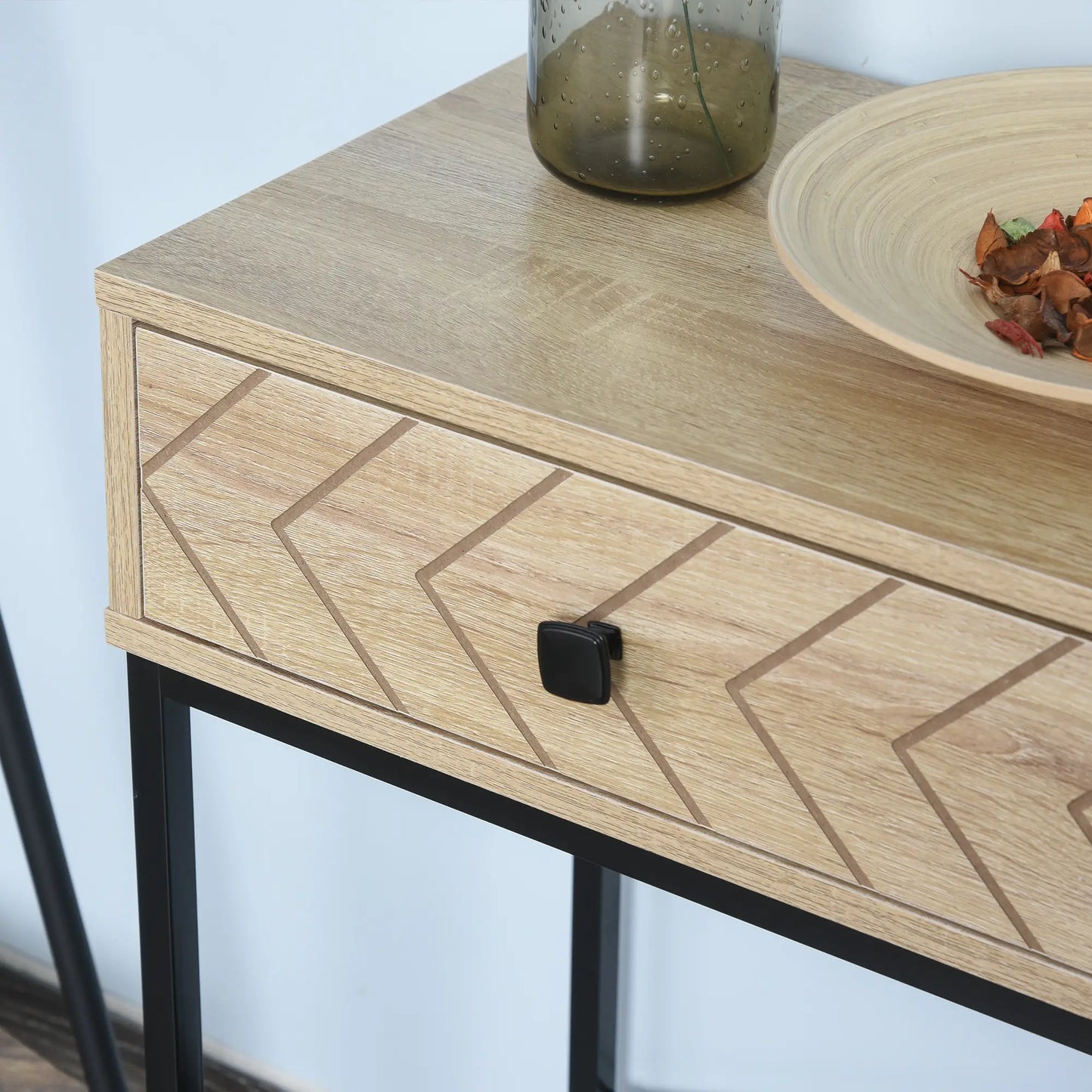 Industrial Console Table, 2 Storage Drawers, Metal Frame, X-Bar Design