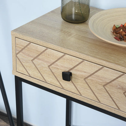 Industrial Console Table, 2 Storage Drawers, Metal Frame, X-Bar Design