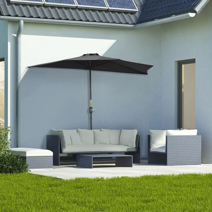 9.8ft Half Umbrella, Semi Round Patio Parasol, Crank Handle, Top Vent, Black Sun Umbrellas at Gallery Canada