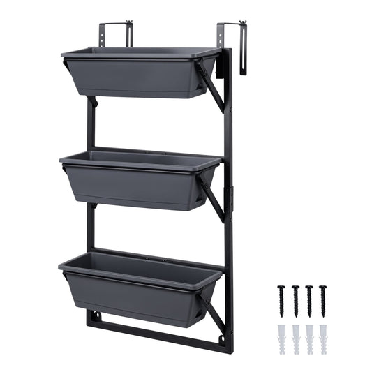 Deck Railing Planter Box 3-Tier, Adjustable Brackets, Black Plant Stands Black at Gallery Canada