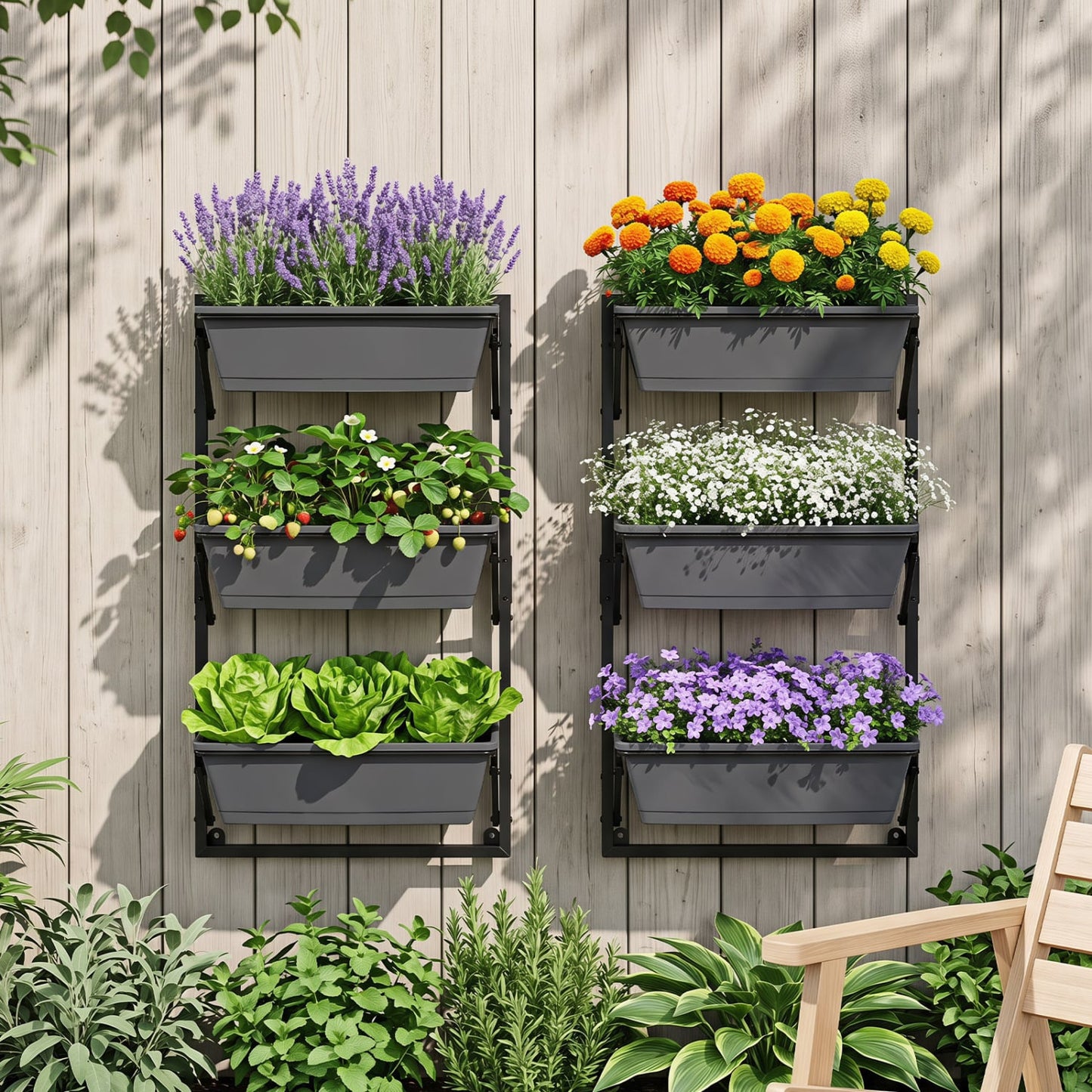 Deck Railing Planter Box 3-Tier, Adjustable Brackets, Black