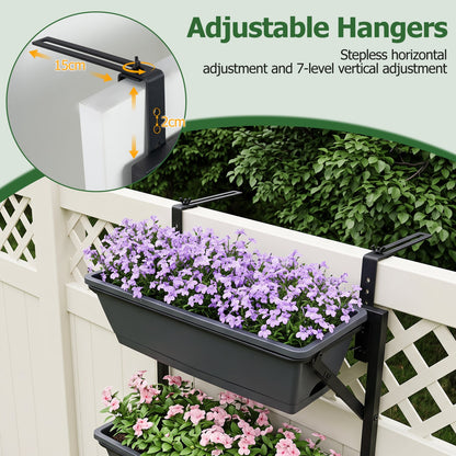 Deck Railing Planter Box 3-Tier, Adjustable Brackets, Black