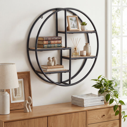 Circular Metal Wall Shelf, Display Decor, Black Bookcases Natural & Black at Gallery Canada