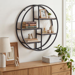 Circular Metal Wall Shelf, Display Decor, Black