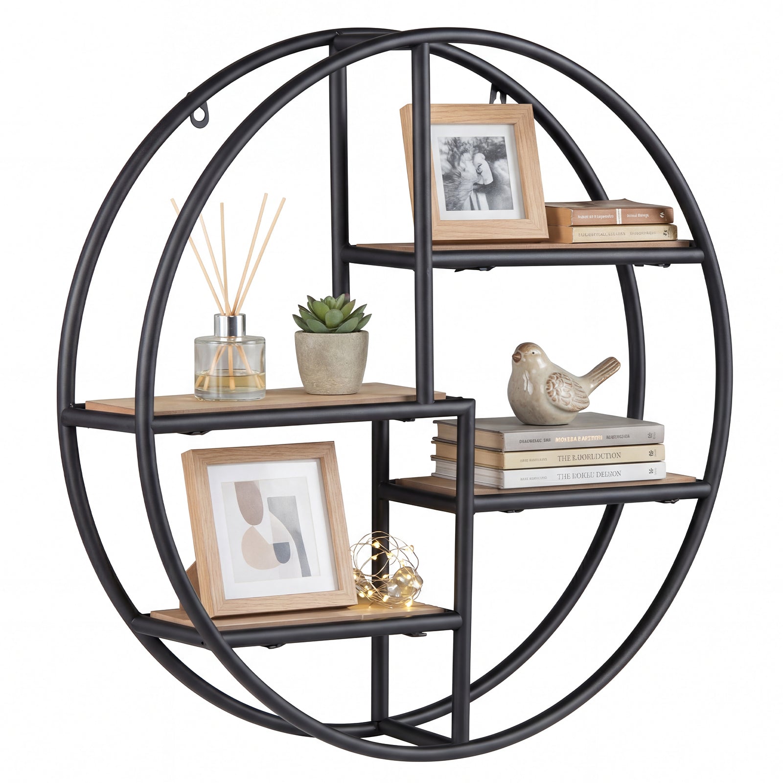 Circular Metal Wall Shelf, Display Decor, Black