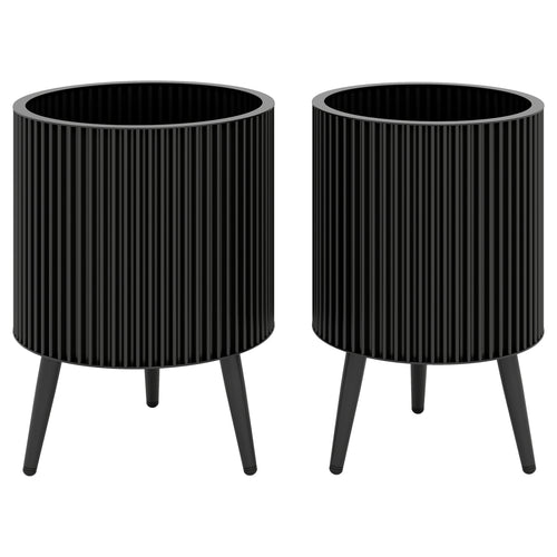 Decorative Flower Pots with Stand, Drainage Holes, Set of 2-M