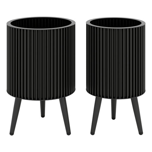 Decorative Flower Pots With Stand, Drainage Holes, Set Of 2 Decorative Accessories Black at Gallery Canada