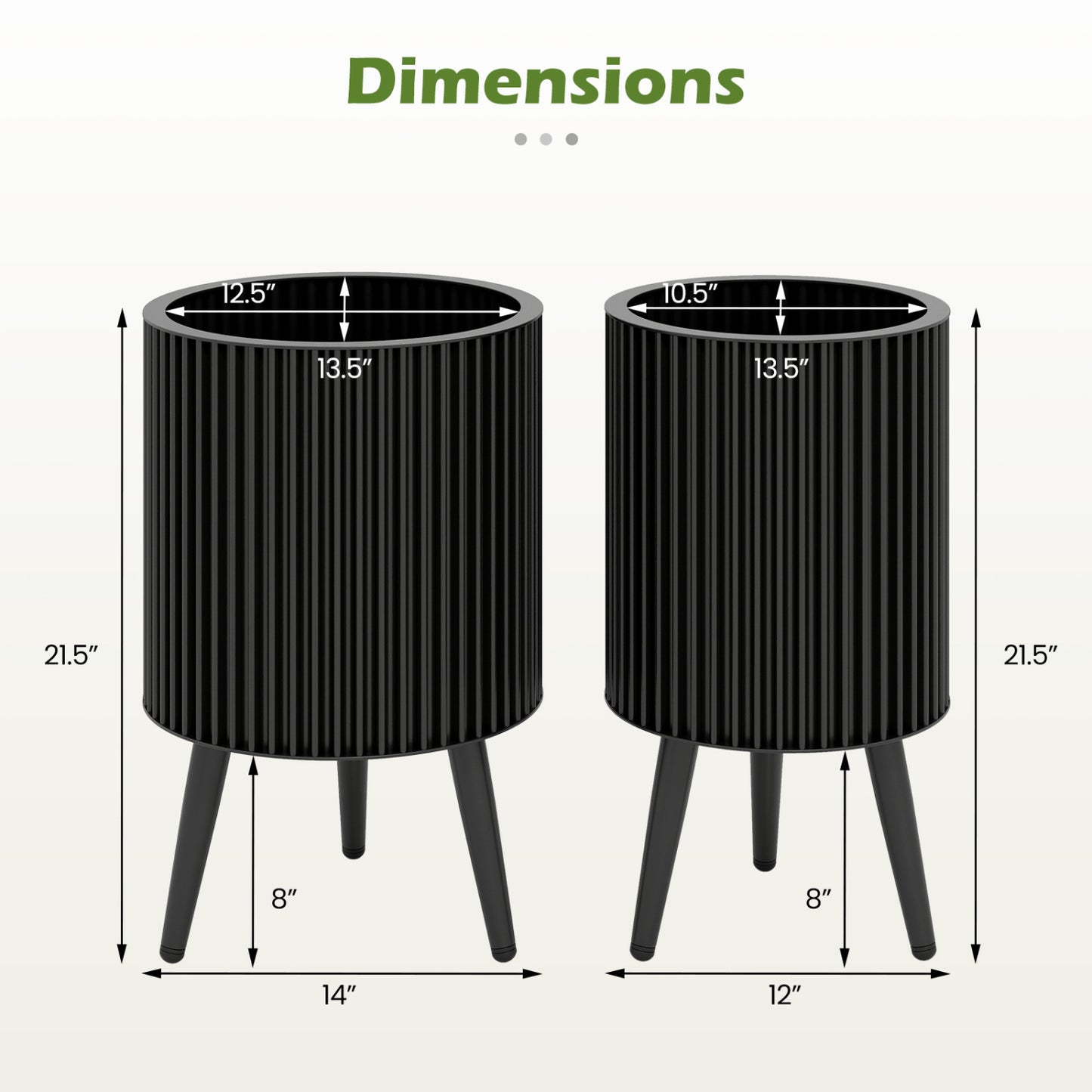 Decorative Flower Pots With Stand, Drainage Holes, Set Of 2