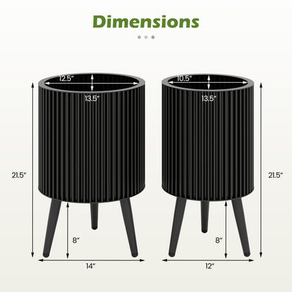 Decorative Flower Pots With Stand, Drainage Holes, Set Of 2