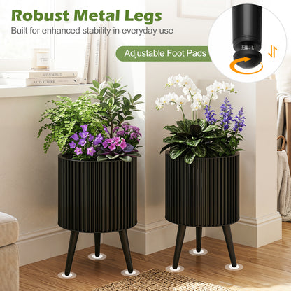 Decorative Flower Pots With Stand, Drainage Holes, Set Of 2