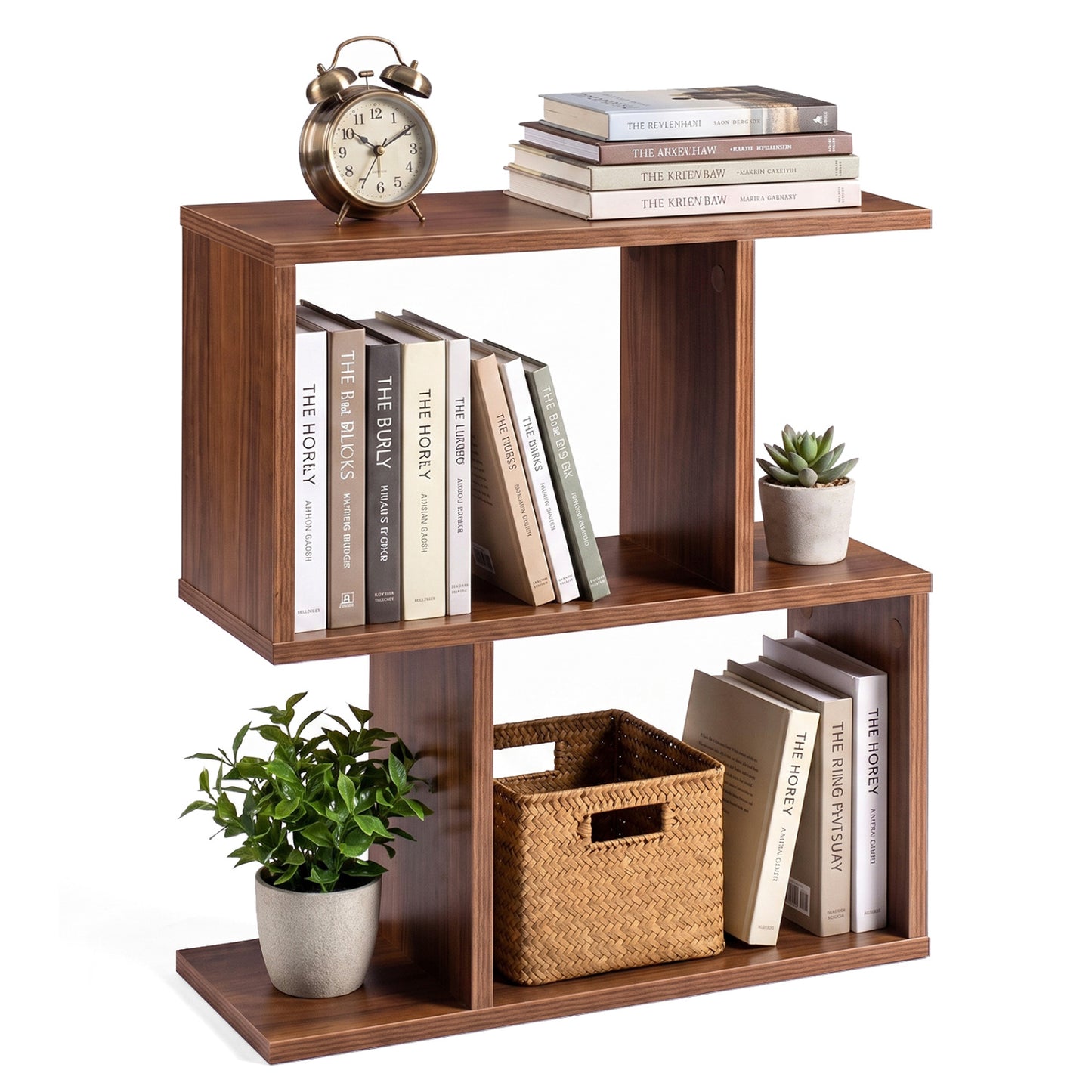 Decorative Storage Shelf, Open Layout, Non-Slip Pads, Walnut