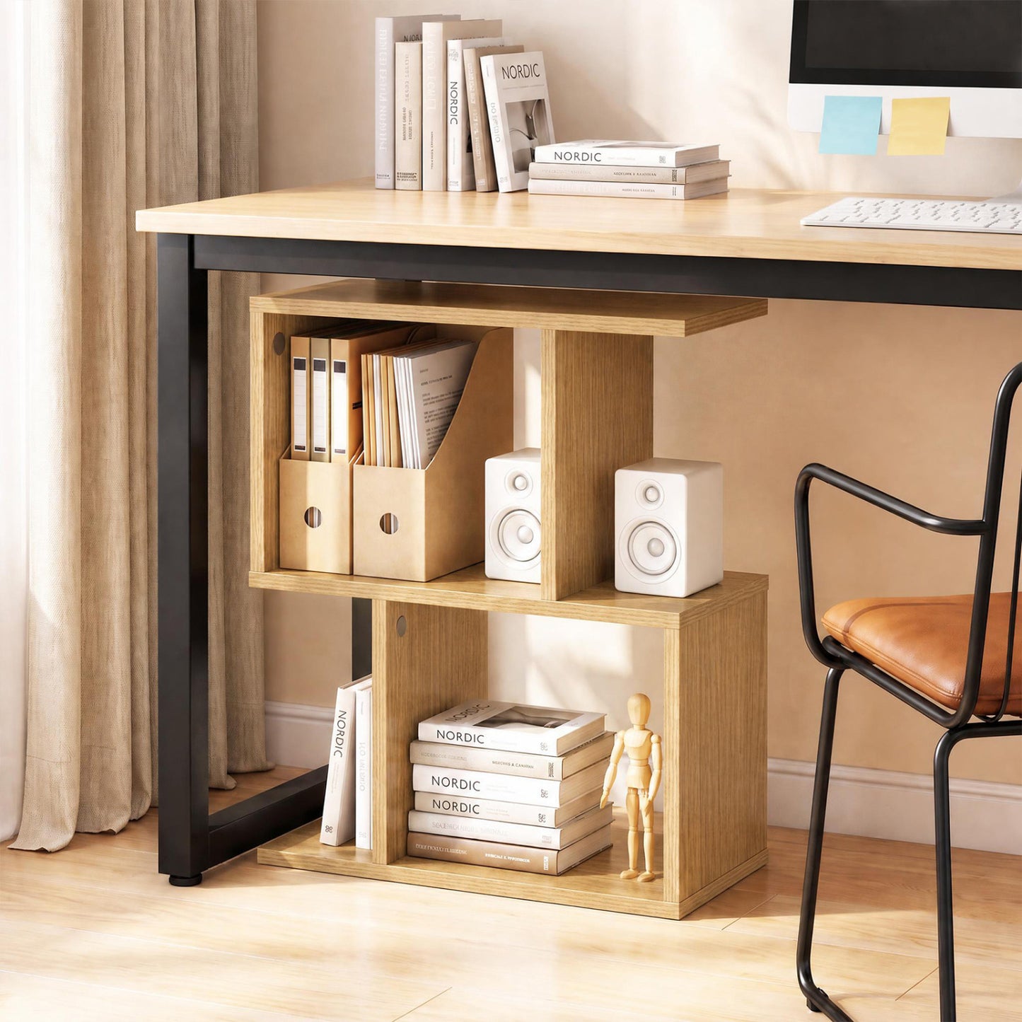 Decorative Storage Shelf, Open Layout, Non-Slip Foot Pads, Natural