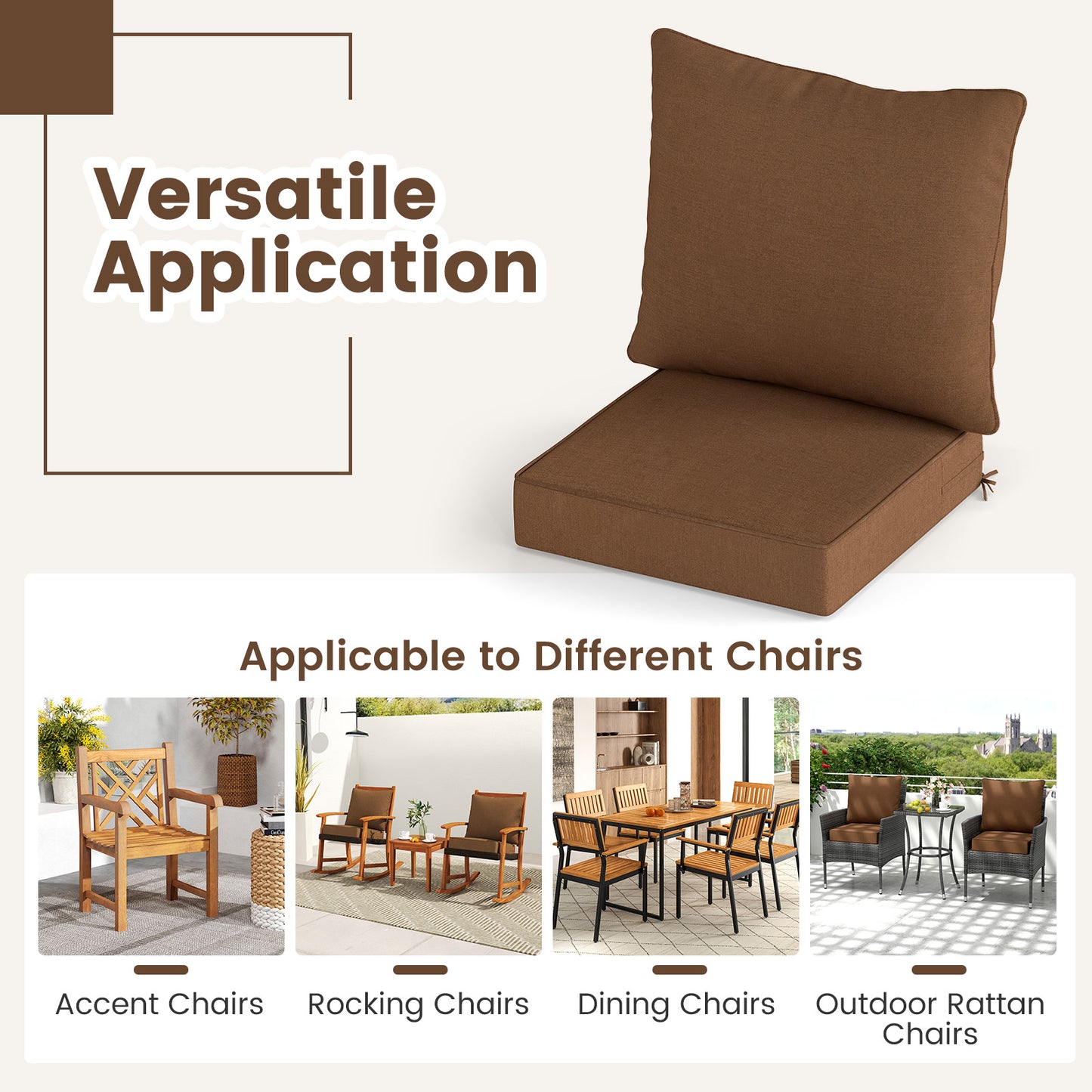 Deep Seat Chair Cushion Pads Set With Rope Belts, Brown Outdoor Furniture Accessories at Gallery Canada