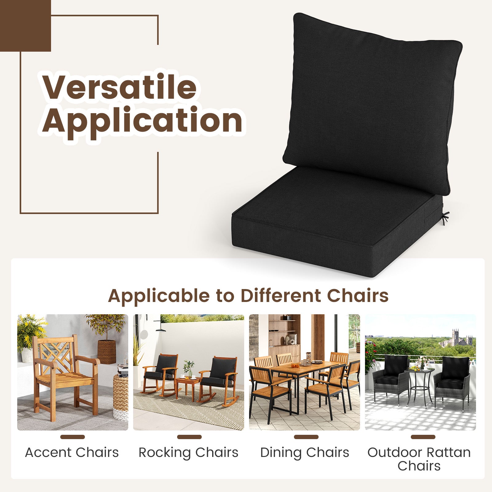 Deep Seat Chair Cushion Pads Set, Indoor Outdoor, Black Outdoor Furniture Accessories at Gallery Canada