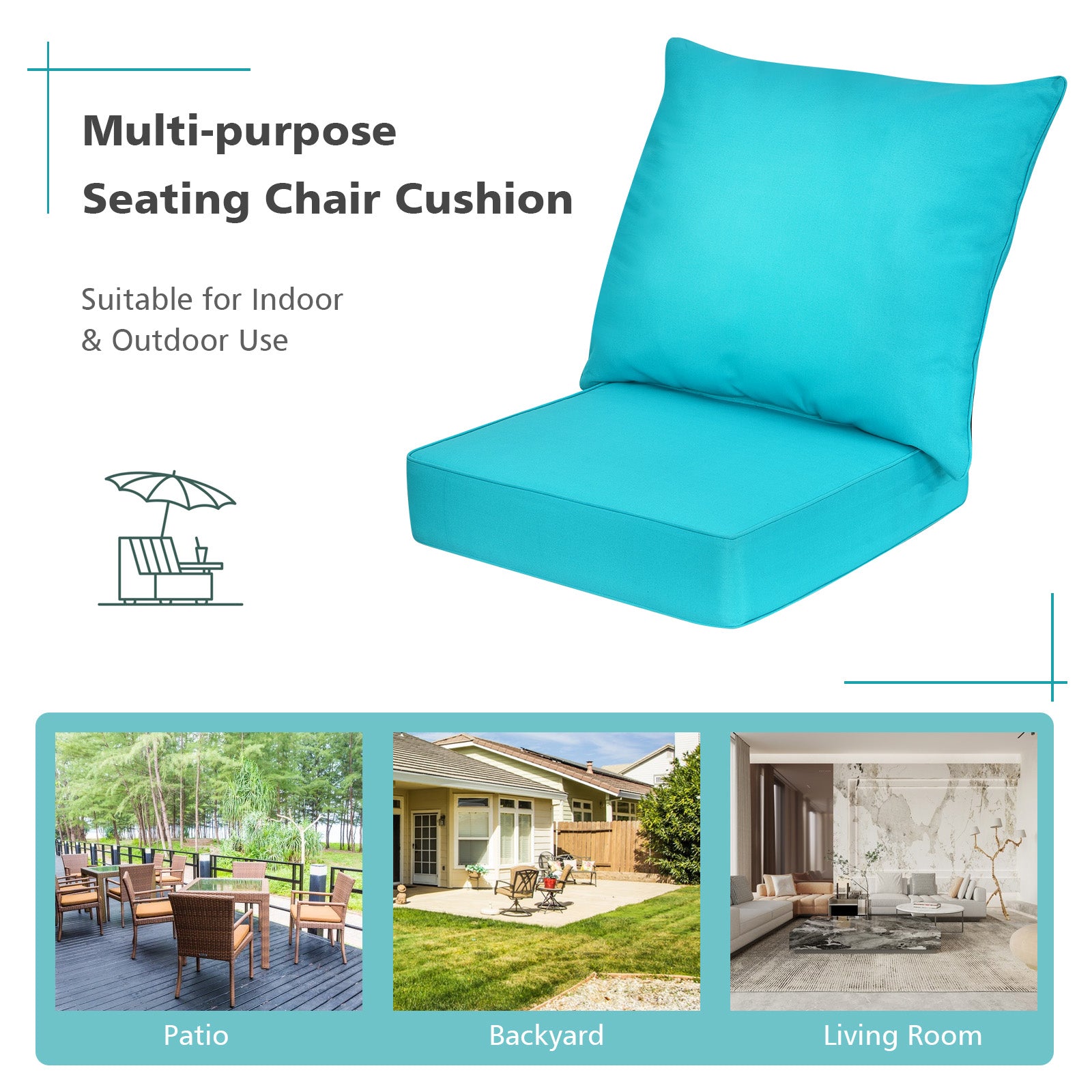 Deep Seat Chair Cushion Pads Set with Rope Belts for Indoor and Outdoor, Turquoise Outdoor Furniture Accessories at Gallery Canada