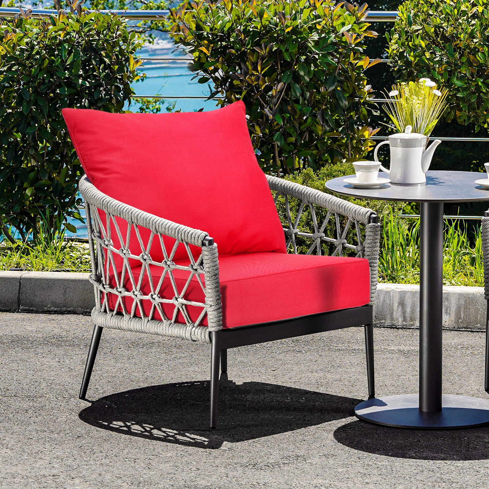 Deep Seat Chair Cushion Pads Set with Rope Belts for Indoor and Outdoor, Red Outdoor Furniture Accessories at Gallery Canada