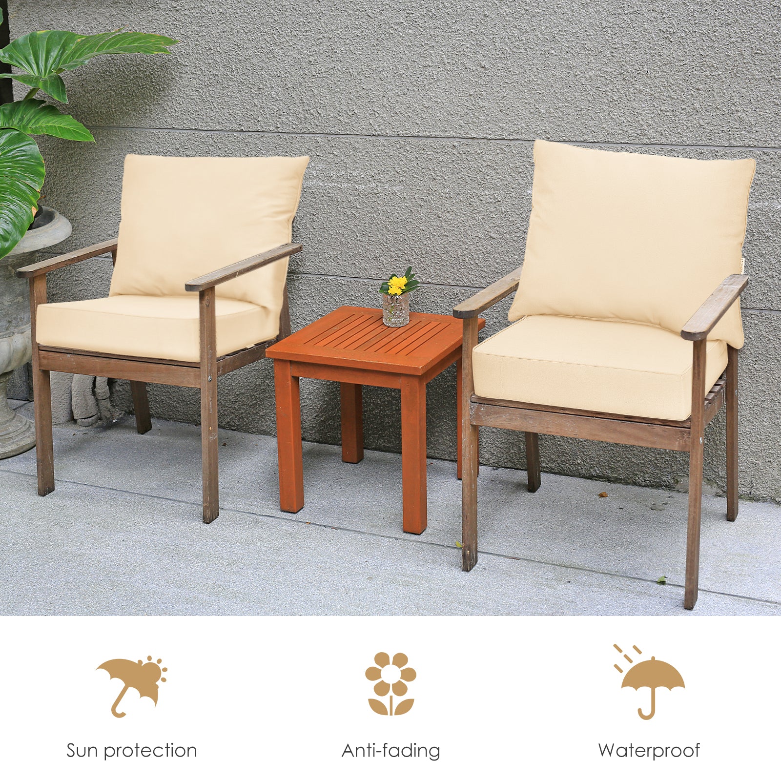 Deep Seat Chair Cushion Pads Set with Rope Belts for Indoor and Outdoor, Beige Outdoor Furniture Accessories at Gallery Canada