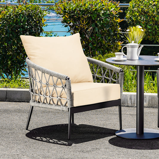 Deep Seat Chair Cushion Pads Set With Rope Belts, Beige