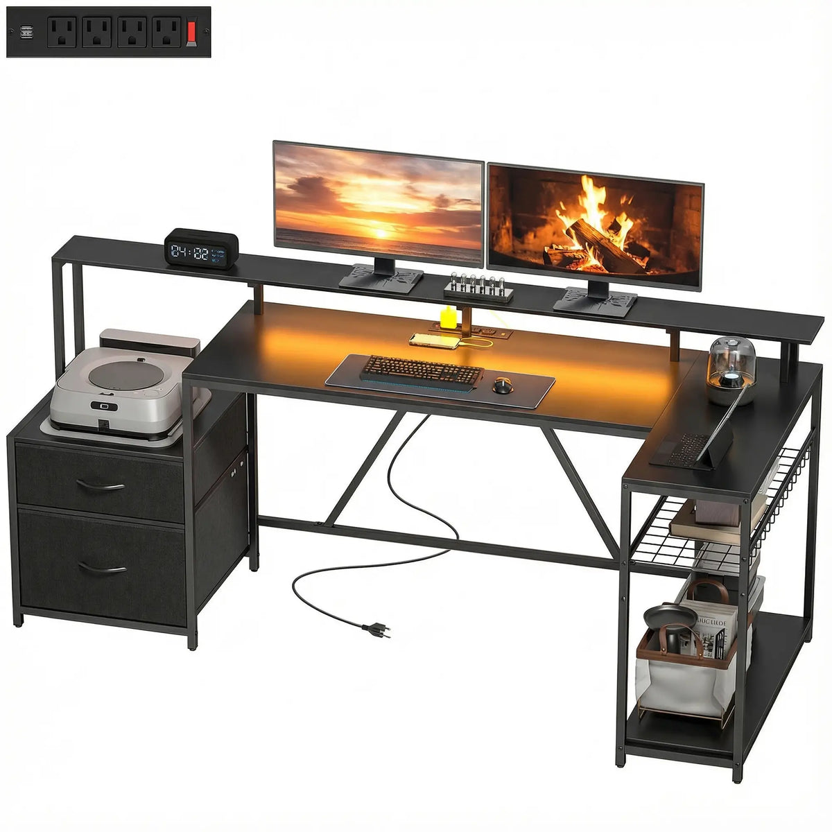 76" Gaming Desk, RGB Lights, USB Ports, Monitor Stand, Black Gaming Desks Black at Gallery Canada