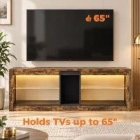 Meuble TV avec lumières LED, télécommande, étagères, brun rustique