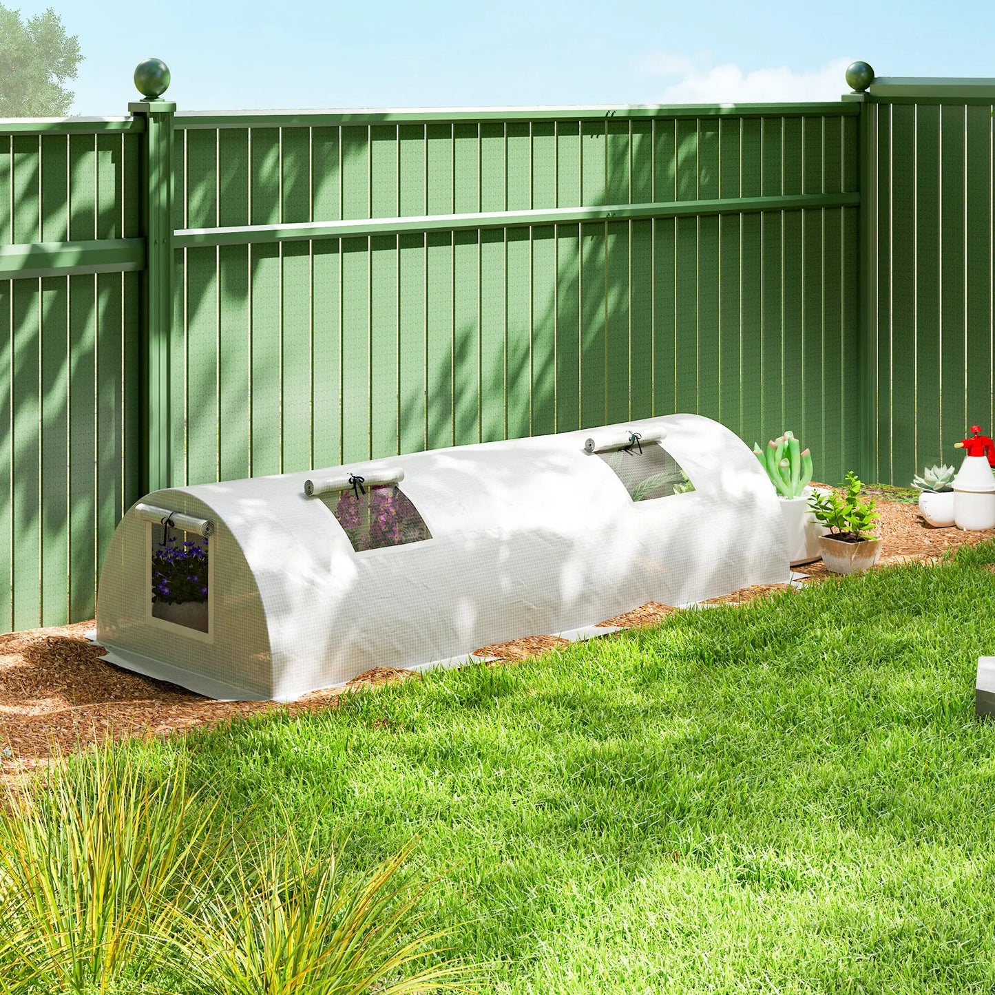 Portable Mini Greenhouse, 7' x 3' x 2', Steel Frame With 5 Mesh Windows, White