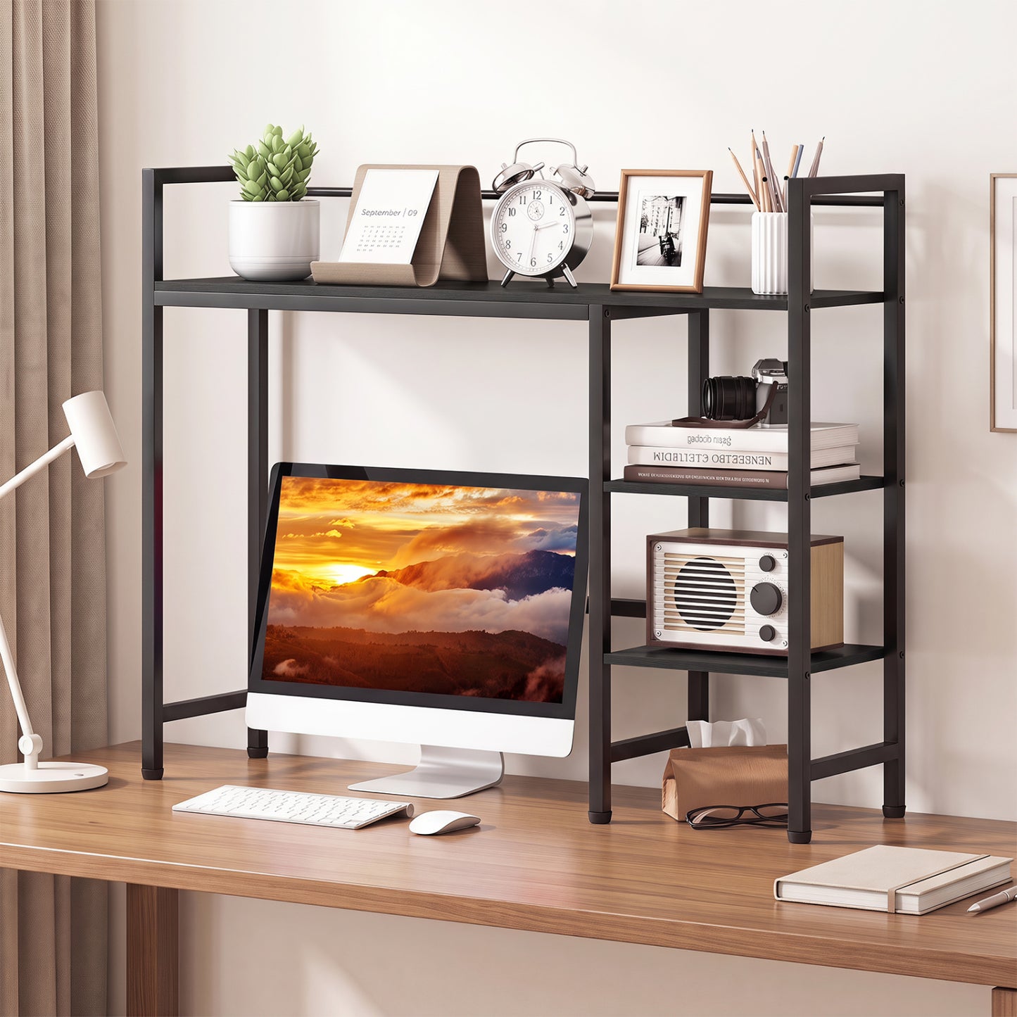 Bibliothèque de bureau 38,5" L, étagère de rangement, noir