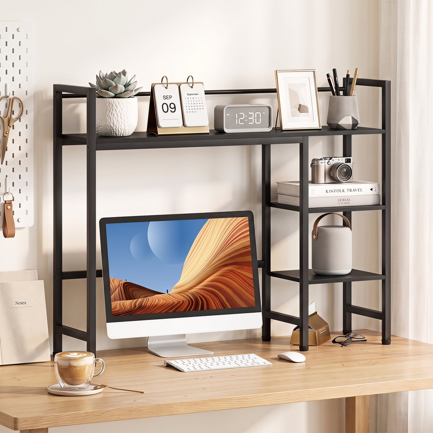 Bibliothèque de bureau 38,5" L, étagère de rangement, noir