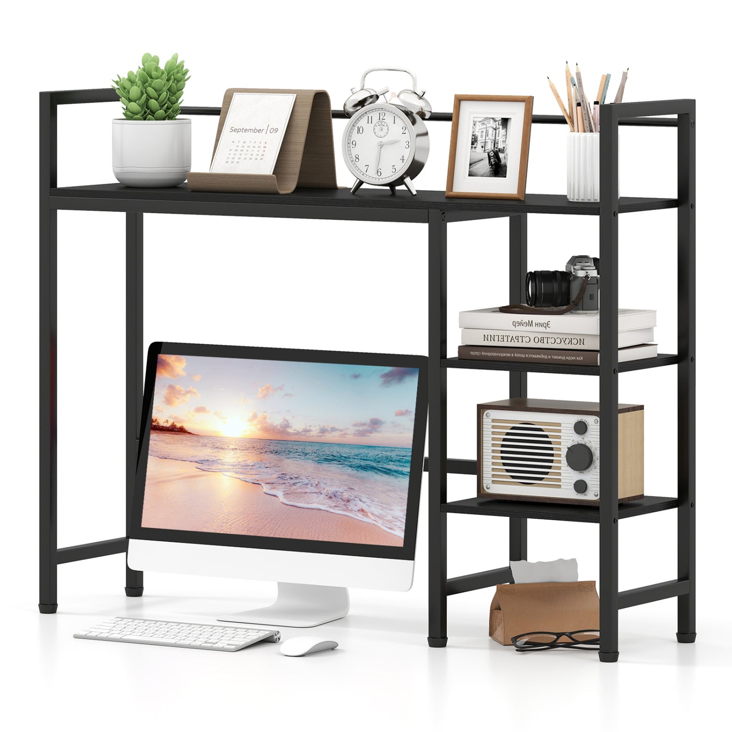 Bibliothèque de bureau 38,5" L, étagère de rangement, noir