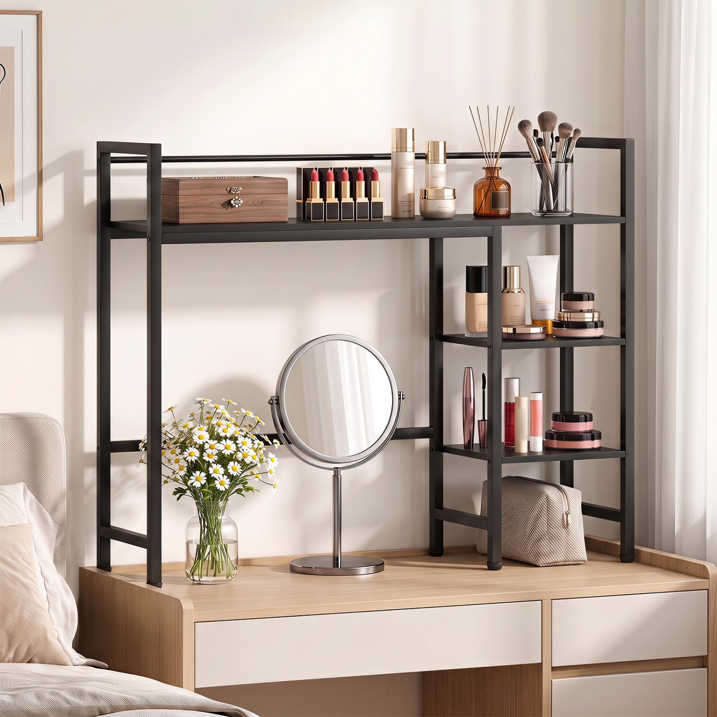 Bibliothèque de bureau 38,5" L, étagère de rangement, noir