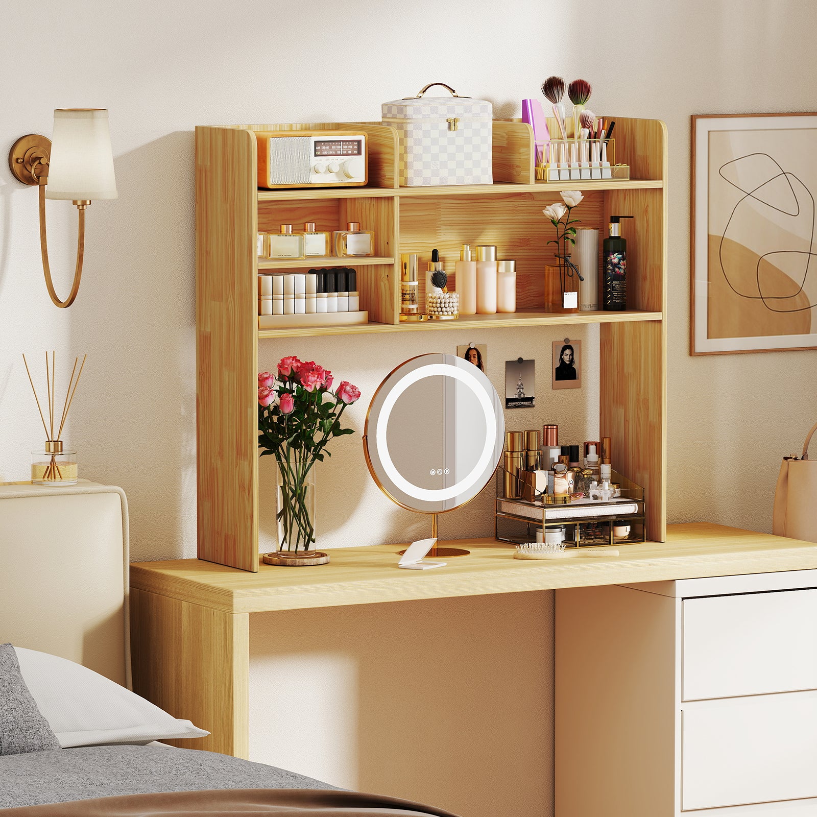 Desktop Bookshelf Countertop Storage Hutch with 6 Shelves, Beige Bookcases at Gallery Canada