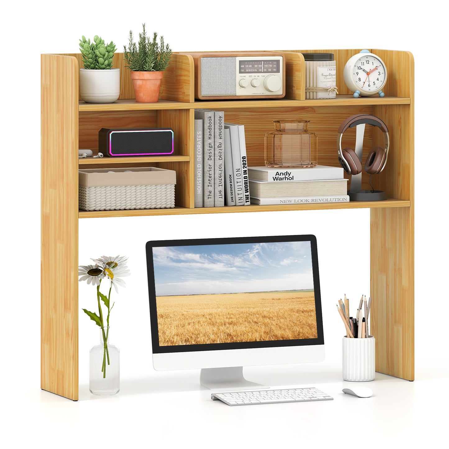 Desktop Bookshelf Countertop Storage Hutch with 6 Shelves, Beige Bookcases at Gallery Canada