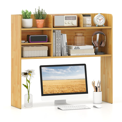 Desktop Bookshelf Countertop Storage Hutch with 6 Shelves, Beige