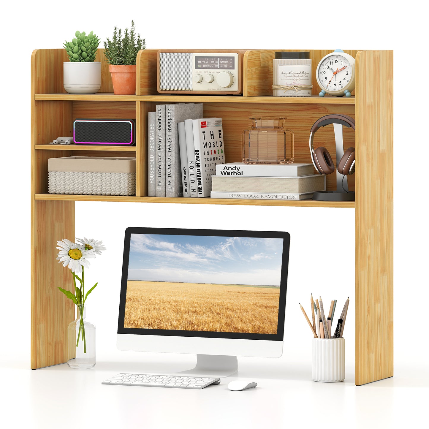 Desktop Bookshelf Countertop Storage Hutch with 6 Shelves, Beige Bookcases at Gallery Canada