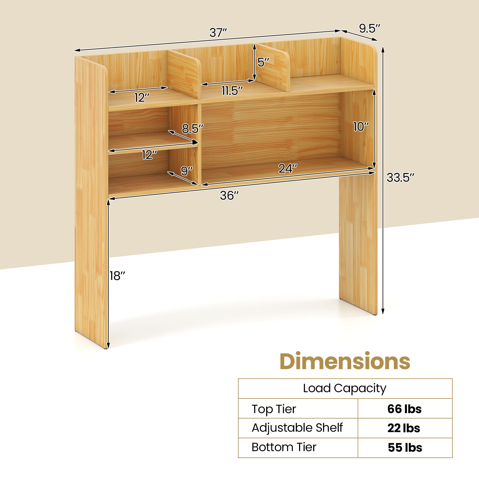 Desktop Bookshelf Countertop Storage Hutch with 6 Shelves, Beige Bookcases at Gallery Canada