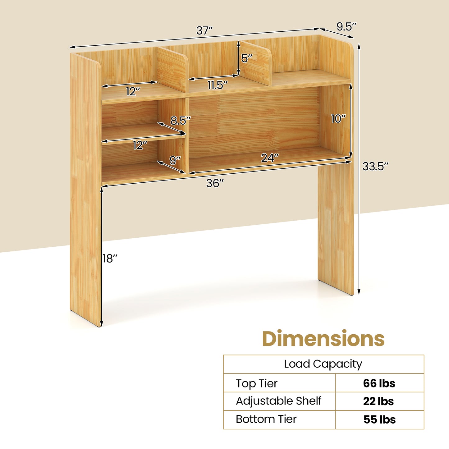 Desktop Bookshelf Countertop Storage Hutch with 6 Shelves, Beige Bookcases at Gallery Canada