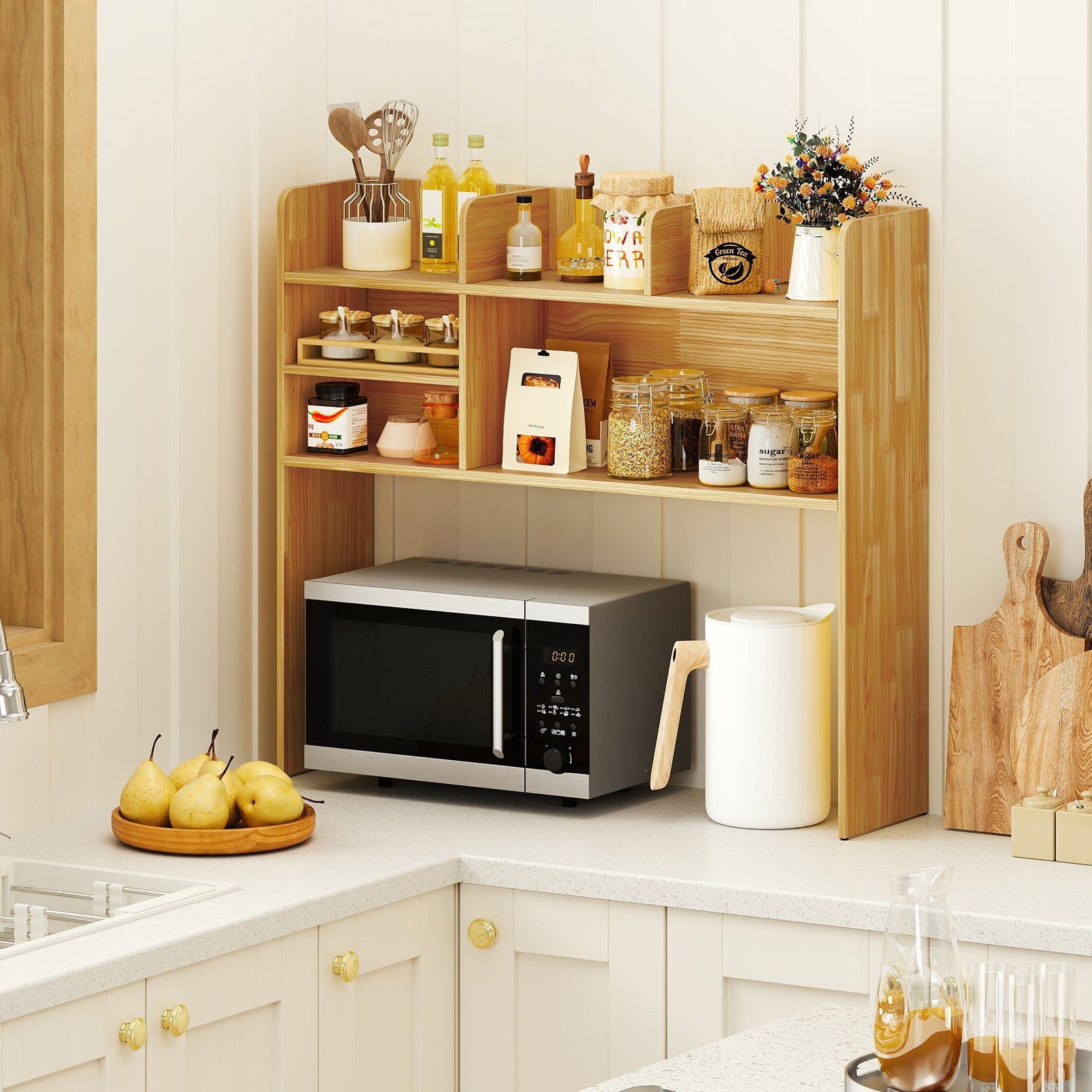 Desktop Bookshelf Countertop Storage Hutch with 6 Shelves, Beige Bookcases at Gallery Canada
