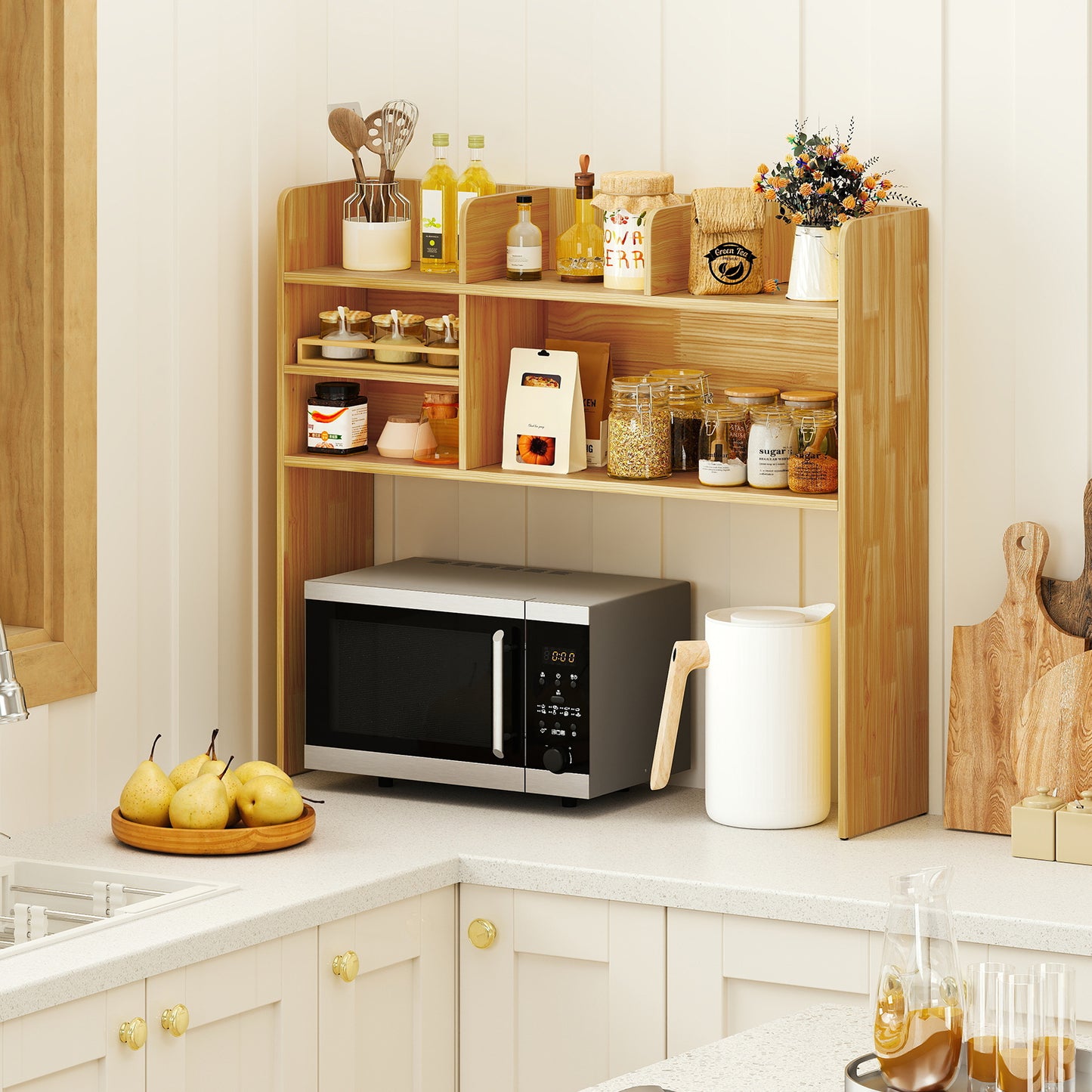 Desktop Bookshelf Countertop Storage Hutch with 6 Shelves, Beige Bookcases at Gallery Canada