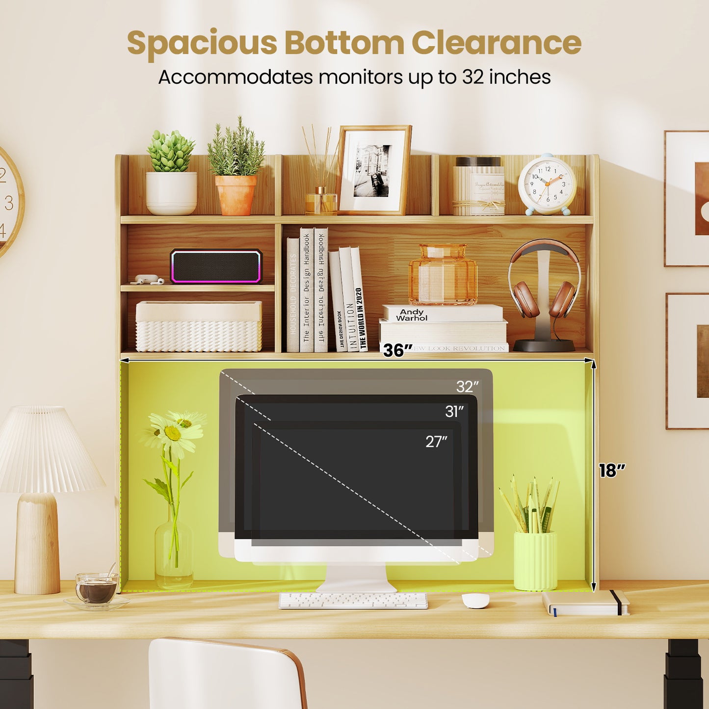 Desktop Bookshelf Countertop Storage Hutch with 6 Shelves, Beige Bookcases at Gallery Canada
