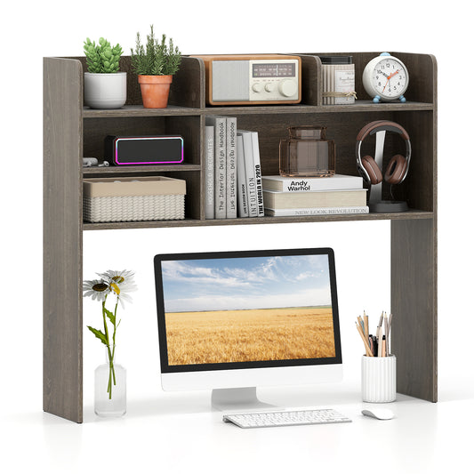 Desktop Bookshelf Countertop Storage Hutch with 6 Shelves, Oak Bookcases Oak at Gallery Canada